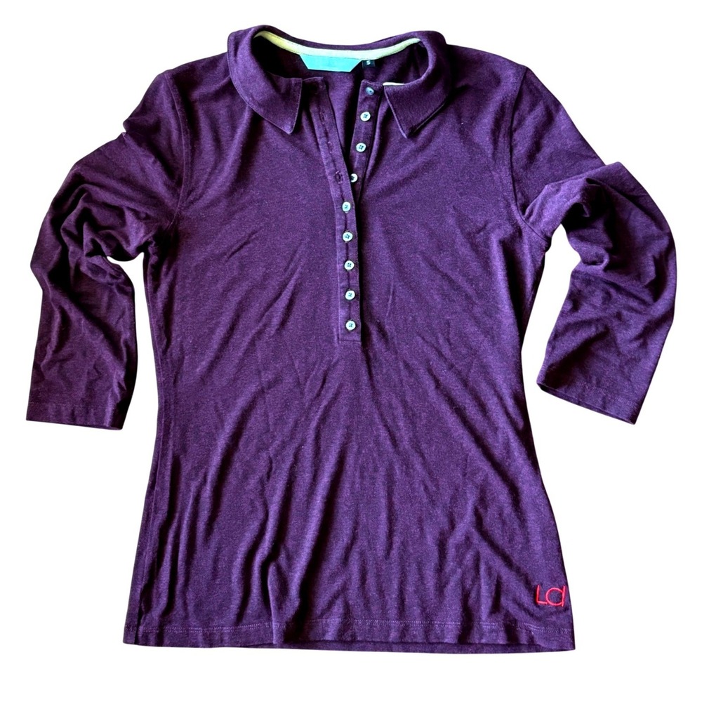 Lizzie Driver Polo Top Womens Small Purple Good Long Sleeve Heathered Button
